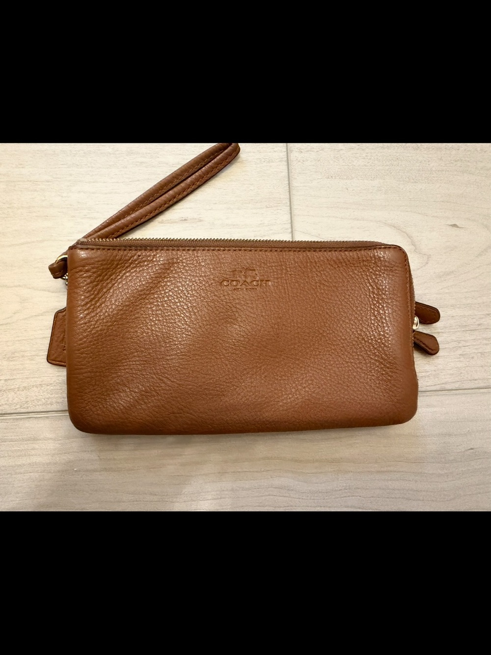 Coach Leather Wristlet in Cognac Tan
